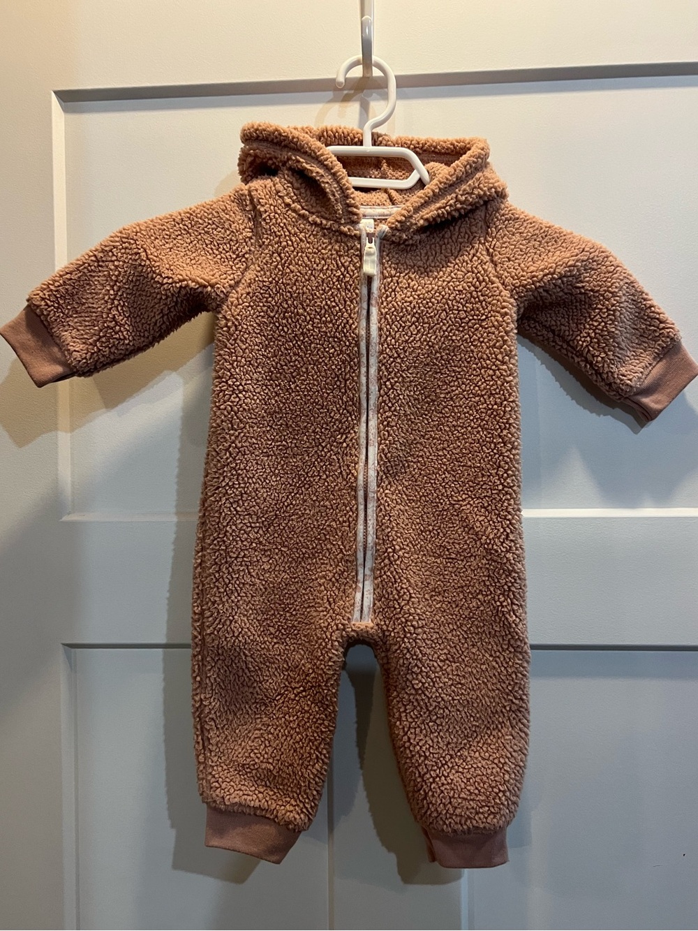 Carter's Deep Pink Sherpa Bear Hooded One-Piece Bodysuit baby girl 9mos